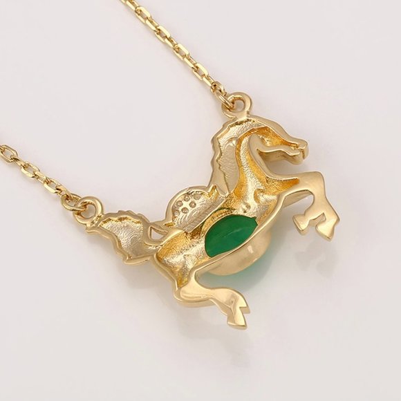 Precious Jade Horse 18KGP Necklace - Picture 5 of 9
